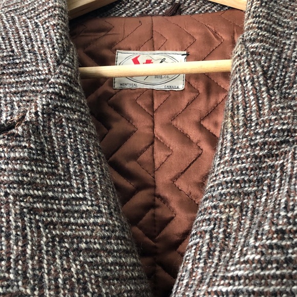 Vintage brown wool tweed herringbone oversize lined coat XL - Picture 8 of 14